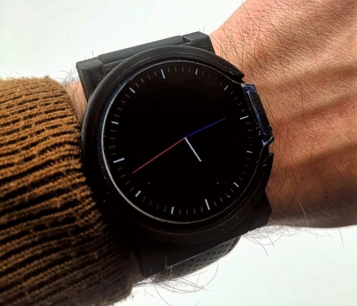 The finished smartwatch worn on a wrist