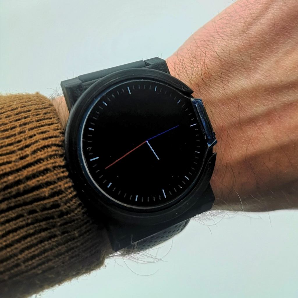 Close-up of the finished 3D-printed smartwatch